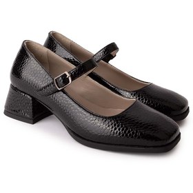 Resim Gondol Hakiki Deri Kısa Topuklu Tek Bantlı Şık Topuklu vdt.141 Siyah Petek 