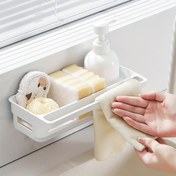 Resim 1 adet Mutfak Havlu Rafı, Matkap Gerektirmeyen Plastik Tutucu, Çok Amaçlı Lavabo Caddy, Sabun Sünger Depolama İçin Süzme Raf 