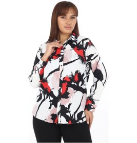 Resim Desenli Büyük Beden Kadın Gömlek - Kırmızı 