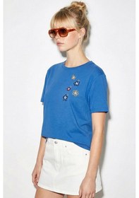 Resim Shade Kadın Pamuk El İşi Çiçek Nakış Detaylı Tasarım T-shirt 1005 60282050 - Gök Mavisi Açık Mavi L 