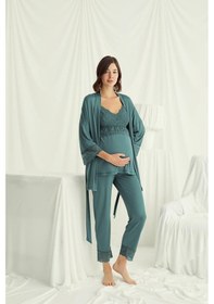 Resim Monamise 18523 Hamile Lohusa Sabahlıklı Pijama Takım-yeşil 