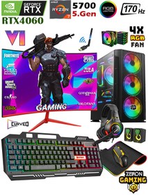 Resim Zeiron Wolfazer X60 Ryzen 7 5700 16GB 1TB M.2 SSD RTX4060 24" 170Hz Hazır Sistem Oyuncu Masaüstü Bilgisayar 