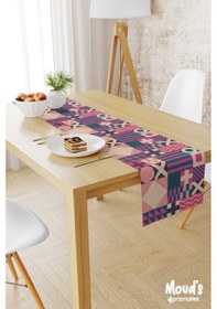 Resim Geometrik 2 Desenli Baskılı Süet Runner Masa Örtüsü 