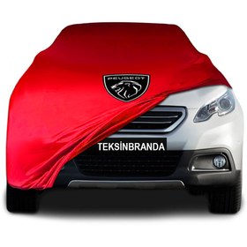 Resim ULTRASHOP Peugeot 2008 1 (2013 - 2019) Kırmızı Kumaş Araba Branda Logolu Penye Oto Branda 