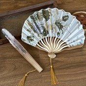 Resim 1 Adet Şık Vintage Çin Mürekkep Yıkanma Desenli Püskül Katlanır Yelpaze - Kadın/Erkek için Taşınabilir El Yapımı Dans Aksesuarı, Günlük Kullanım, Sevgililer Günü ve Özel Günler İçin Hediye, Zarif İşçilik 