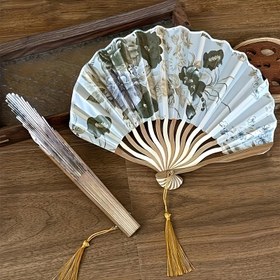 Resim 1 Adet Şık Vintage Çin Mürekkep Yıkanma Desenli Püskül Katlanır Yelpaze - Kadın/Erkek için Taşınabilir El Yapımı Dans Aksesuarı, Günlük Kullanım, Sevgililer Günü ve Özel Günler İçin Hediye, Zarif İşçilik 