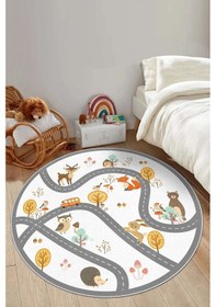 Resim West Home Makinede Yıkanabilir Kaymaz Taban Leke Tutmaz Yuvarlak Çocuk Halısı Oyun Matı Wh 553 White Yuvarlak Beyaz 