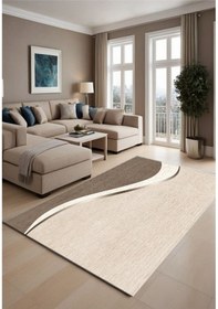 Resim Krem Kahverengi Dijital Baskı Salon Halısı Kaymaz Tabanlı Yıkanabilir Halı Yolluk6 Kahverengi 