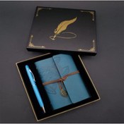 Resim Huramarketing Metal Kalem Mavi Deri Defter Dekoratif Hediyelik 