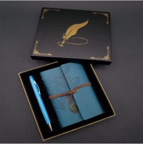Resim Huramarketing Metal Kalem Mavi Deri Defter Dekoratif Hediyelik 