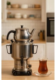 Resim Armağan Çelik Kapaklı Semaver - 6 Litre - Gizli Rezistans - 430 Kalite Paslanmaz Çelik - Model 187463747344 