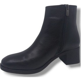 Resim Zerhan 1101 Kadın Siyah Fermuarlı Kalın Topuklu Klasik Bot Siyah 