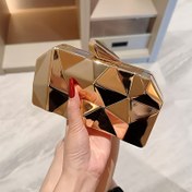 Resim Yeni Parlak Avrupa Akşam Yemeği Çantası, Küçük Kare Zincirli Metal Clutch, Abiye Parti Çapraz Vücut Çanta, Düğün Sezonu Hediyesi Anneler Günü Hediye 