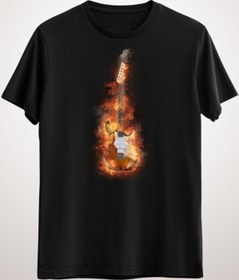 Resim GreenMint Unisex Siyah Flaming Gitar Guitar 2 