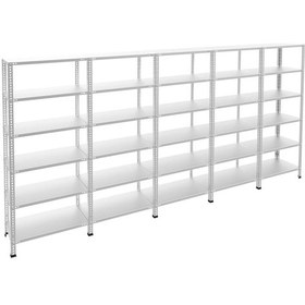 Resim Rafburada 6 Katlı 5'li Galvaniz Çelik Raf - Depo, Arşiv, Kiler, Dosya, Market Rafı-43x93 cm-200 cm-1.50 mm 