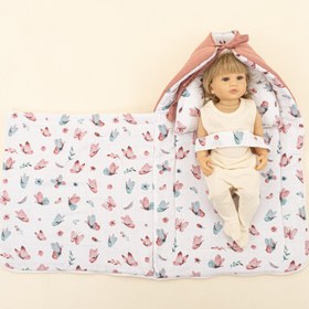 Resim Uyku Tulumu - Baş Şekillendirici Yastık - Gül Kurusu Muslin - Kelebekler 