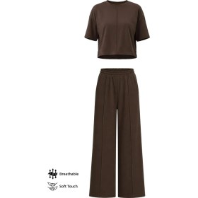 Resim Cottonhill Premium - Sway Collection | Kahverengi Modal Nervür Dikiş Detay Kadın Eşofman Takımı 