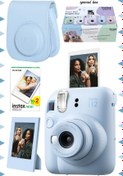 Resim Fujifilm Instax mini 12 Mavi Fotoğraf Makinesi-20'li Film-Çerçeve ve Deri Kılıf Seti 