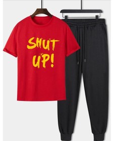Resim Unisex Shut Up Baskılı 2'li Eşofman Takımı Kırmızı 