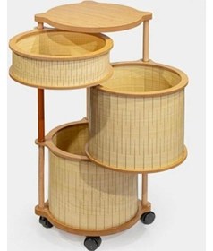 Resim Ahşap Yuvarlak Tekerlekli Sebzelik 3 Katlı Yana Açılır Patates Soğan Sarımsak Krem Krem 