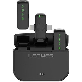 Resim Lenyes Lm203 2in1 Type-c Ve Lightning Portlu Kablosuz Yaka Mikrofonu Siyah 