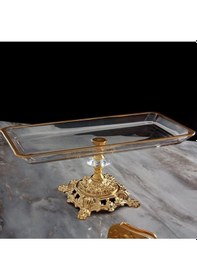 Resim Daisyglass Metal Ayaklı Dikdörtgen Sunum Tepsisi Gold 