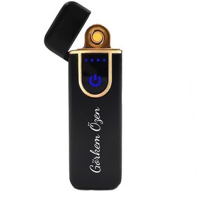 Resim Kişiye Özel Siyah Kapaklı Usb Şarjlı ve Dokunmatik Çakmak N11.1996 