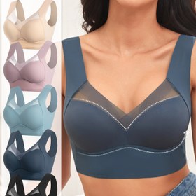 Resim 5 Parça Kadınlar İçin Dikişsiz Kablosuz Tel Sütyen, Buz Slick Fiber Kumaş Rahat Nefes Alabilir Çapraz V-Yaka Tasarımı Şık Düz Renk Tüm Sezon Spor İç Giyim Seti 
