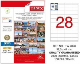 Resim Tanex Etiket A4 Laser 52.5 mm X 41 mm TW-2028 1 A4 Sayfada 28 Etiket 