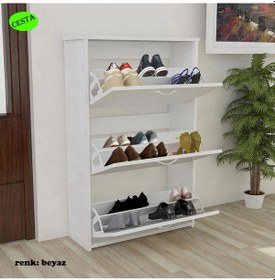 Resim Duser Kapaklı Ayakkabılık Dolabı 3 Kapaklı Ayakkabı Dola Beyaz 