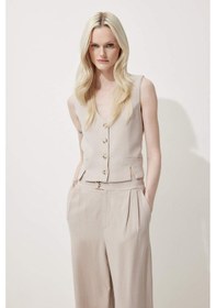 Resim DeFacto V Yaka Keten Karışımlı Beyaz Blazer Yelek D0513AX25SMBG78 Bej 