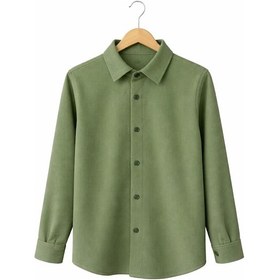 Resim Ahengim Erkek Çocuk Modern Kesim Beyaz Polyester Basic Gömlek Ak8789 Yeşil 