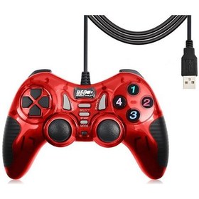 Resim Double Shock 12 Fonksiyon Tuşu Usb Bilgisayar Kablolu Oyun Kolu Kırmızı 