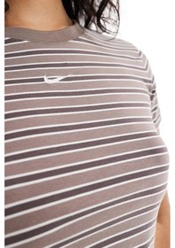 Resim Nike Sportswear Chill Striped Slim Fit T-shirt Kadın Kısa Kesim Çizgili Tişört Kahverengi 