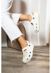 Resim Novelido Yüksek Taban Siyah - Beyaz - Pembe Kadın Sabo Terlik Masaj Tabanlı Hafif Meyveli 251 Beyaz 