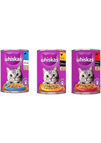 Resim Whiskas Tavuklu Ton Balıklı Sığır Etli Yaş Kedi Maması Konserve 400 Gr X 3 Adet 