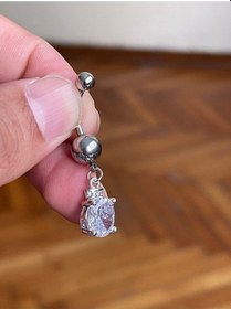 Resim Cerrahi Çelik Piercing Taşlı Piercing Tek Taş Göbek Piercingi Sallantılı Göbek Piercingi Gümüş 