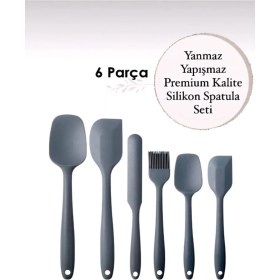 Resim 6lı Yanmaz Yapışmaz Isıya Dayanıklı Mutfak Pasta Slikon Yumurta Fırçası Kaşık Bıçak Spatula Seti 