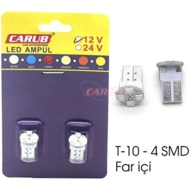 Resim Ampul 12v Far İçi 4 Ledli Smd T10 -kırmızı 