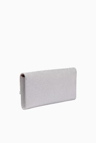 Resim Emmie Clutch Çanta, İnce Simli Deri, Gümüş Renk Lüks Gece Tasarımı - Gümüş 