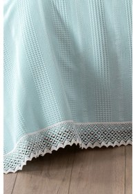 Resim %100 Pamuk Çift Kişilik İki Renkli Kopanaki Dantelli Waffle Pike-210x230 Cm-bebe Mavisi Bebe Mavisi 
