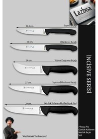 Resim İncisive Serisi Mutfak Bıçak Seti Et Sebze Şef Bıçağı 7li Mft-105 Siyah 