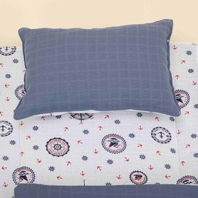 Resim Alt Açma Matı ve Yastık - Çift Taraflı - İndigo Muslin - Mavi Gemili 