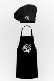 Resim Chef Yazı Ve Chef Şapka Tasarım Mantar Bone & Mutfak Önlüğü Avantaj Paket 