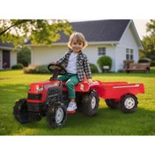 Resim Dolu Nuve Römorklu Pedallı Kırmızı Traktör | 36+ Ay Çocuk Oyuncağı | 173 X 52 X 45 cm | Korna & Dayanıklı 