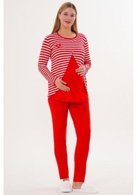 Resim Mecit Pijama Mecit 6303 Kırmızı Likralı Spor Hamile Lohusa Pijama Takımı 