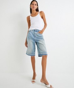 Resim Koton Bermuda Kot Şort Düz Kesik Paça Cepli Pamuklu Açık İndigo 4sal40241md Açık İndigo 