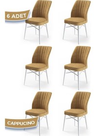 Resim Canisa Flex Serisi, Üst Kalite Mutfak Sandalyesi, 6 Adet Cappucino Sandalye, Gürgen Beyaz Ahşap Ayak Sandalye Cappucino Ayaklar Beyaz 