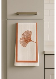 Resim Kiremit Renk Yaprak Desenli 40x60 Cm Müslin Kurulama Bezi Yumuşak Ve Hızlı Kuruyan Ekru 