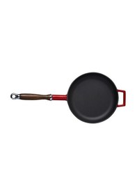 Resim Lava Döküm Yuvarlak Kızartma Tavası Çap Ø 24cm Döküm Demir Ahşap Saplı. - Kırmızı Kırmızı 